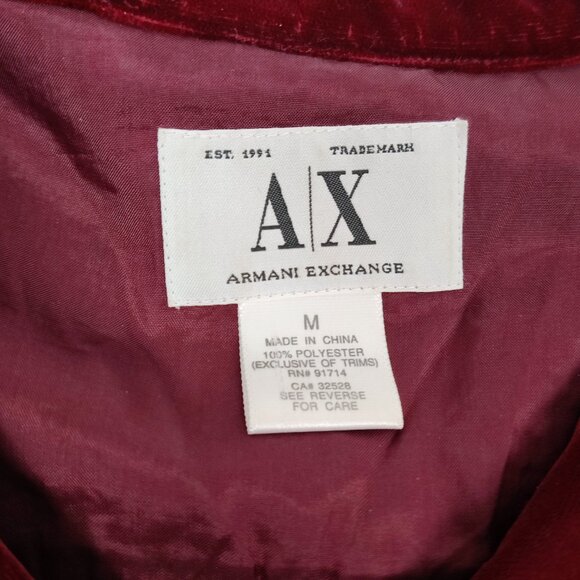 Armani Exchange AX Women's Shirt Size M Red Velvet Button Down Casual Stylish - Picture 3 of 7